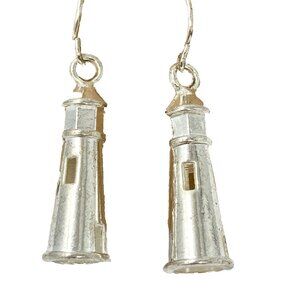 Silver Lighthouse Hypoallergenic Earrings Nautical Pierced Island Beach Plated